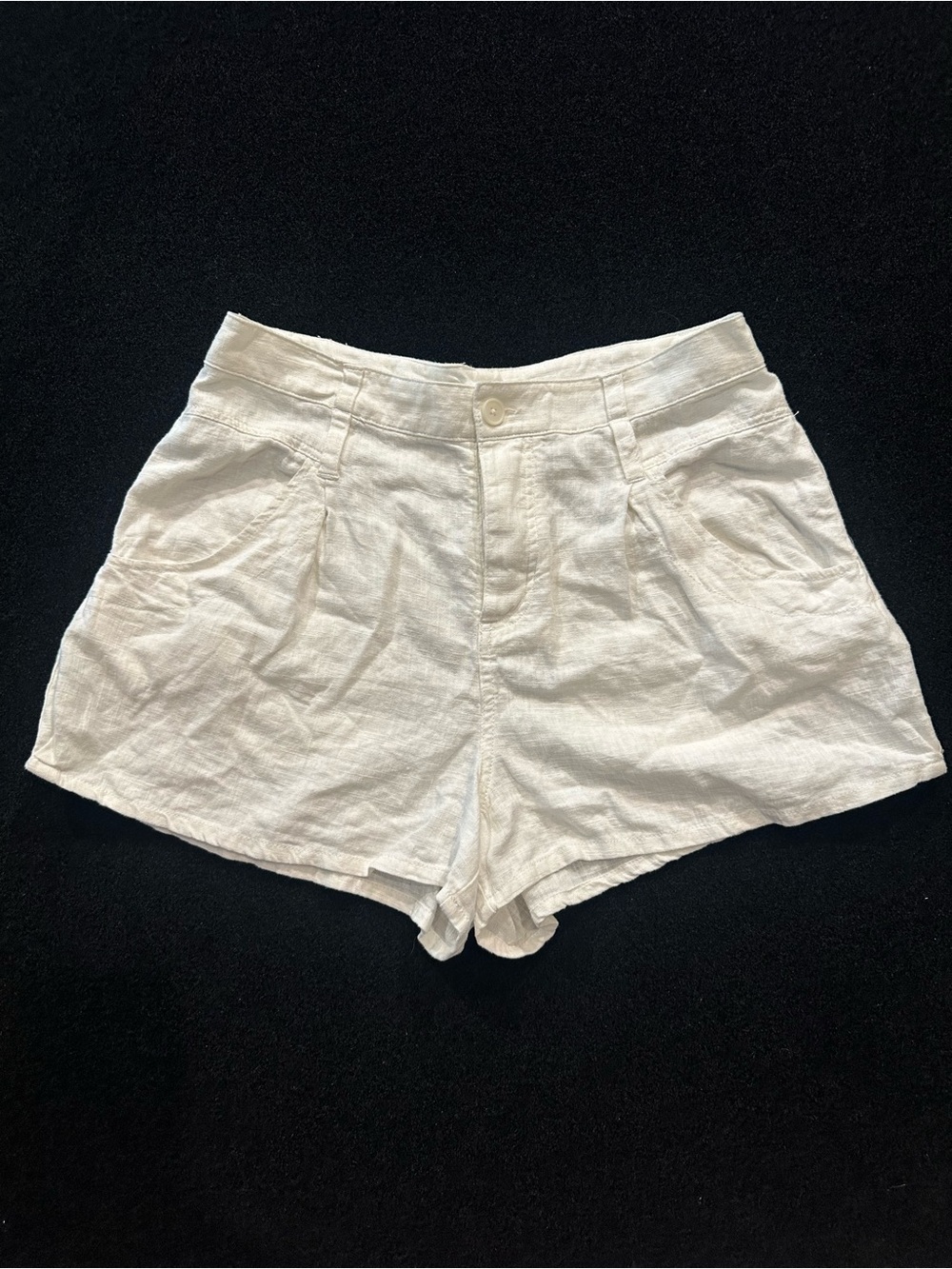 Free People High-Waist White Linen Blend Pleated Shorts